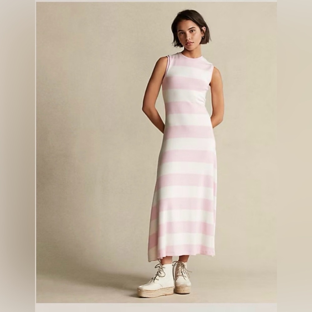 Polo Ralph Lauren Sleeveless Pink & White Striped Maxi Dress Size M